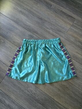 🛍3/$33 Teal Satin Boxer Shorts with Purple Embroidered Trim